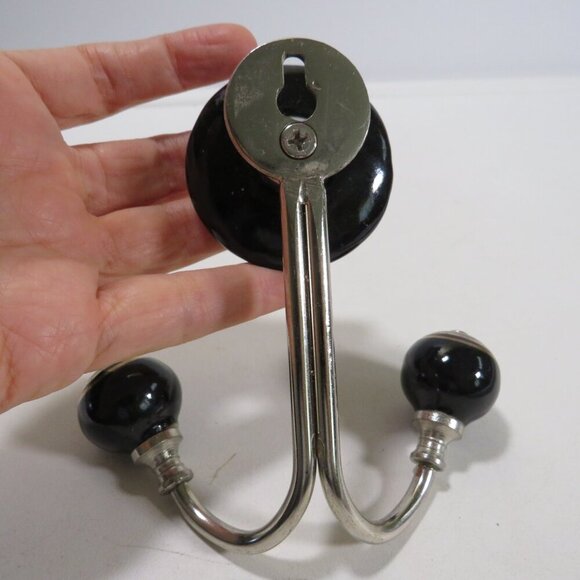 Metal wall hook with Black knobs Gold strip and metal filigree - Picture 4 of 6